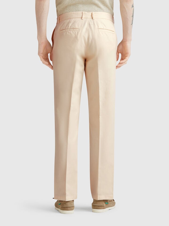 Benetton Slim Fit Chinos In Linen Blend Creamy White