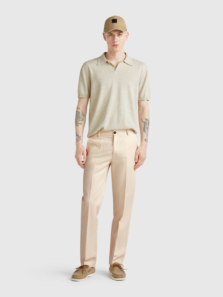 Benetton Slim Fit Chinos In Linen Blend Creamy White