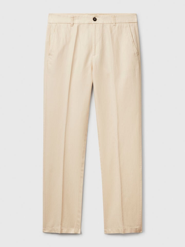 Benetton Slim Fit Chinos In Linen Blend Creamy White