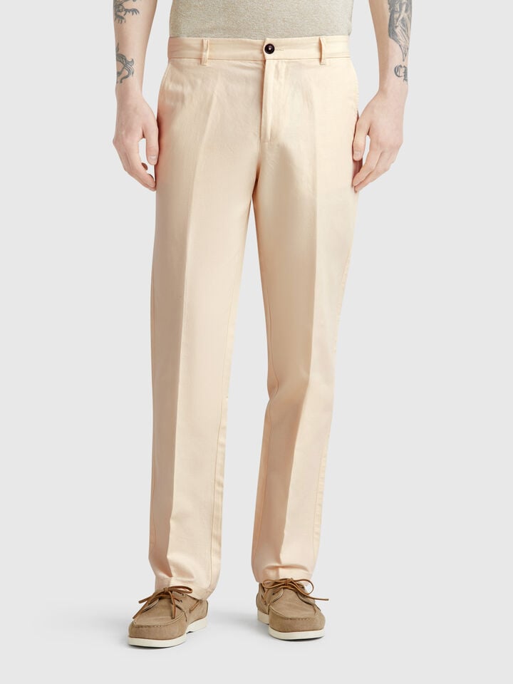 benetton Slim fit chinos in linen blend Creamy White