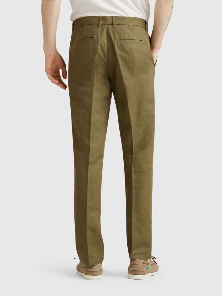 Benetton Slim Fit Chinos In Linen Blend Military Green