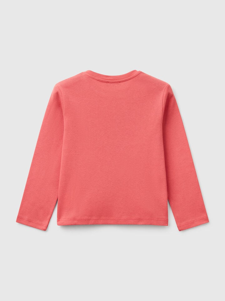 Benetton Slim Fit T-shirt With Glittery Print Cyclamen