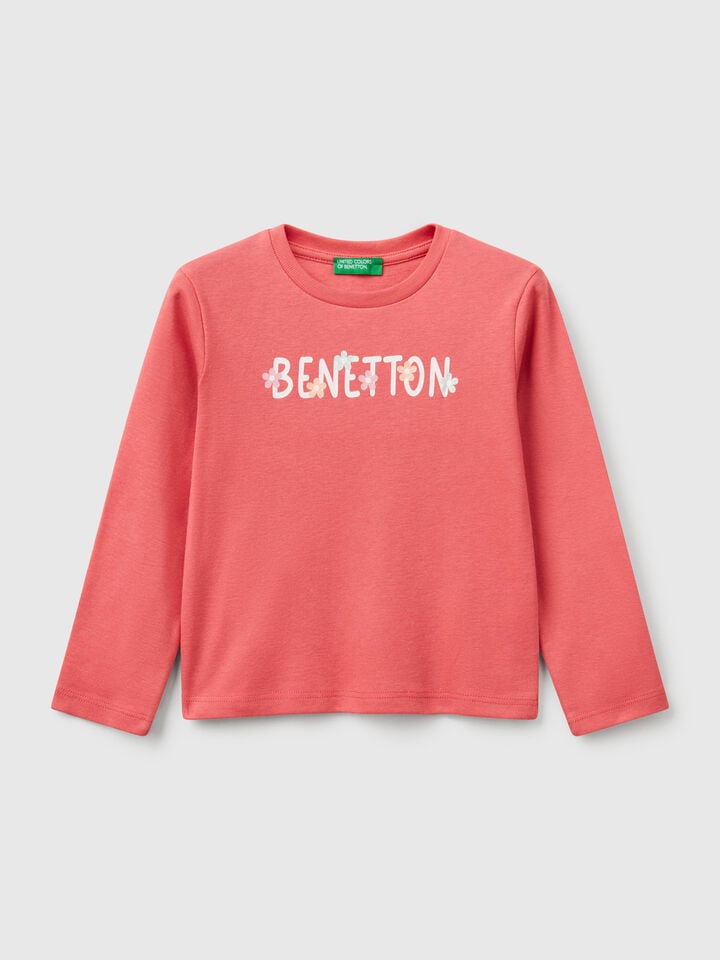 Benetton Slim Fit T-shirt With Glittery Print Cyclamen