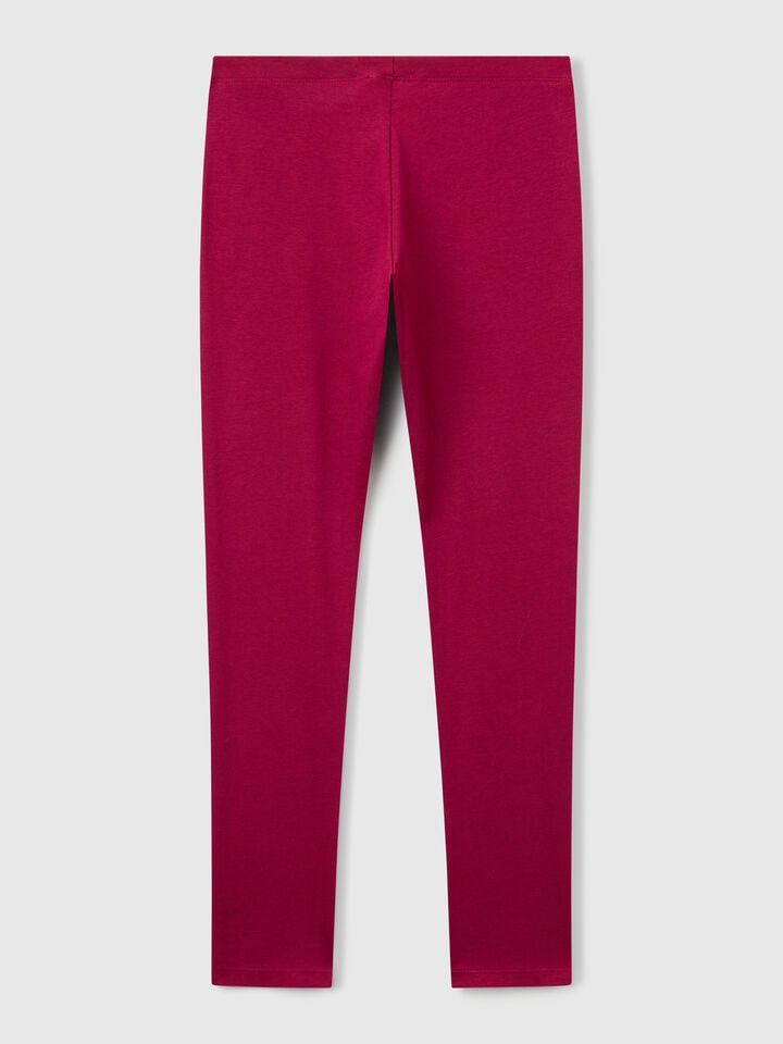 Benetton Stretch Cotton Leggings With Logo Burgundy