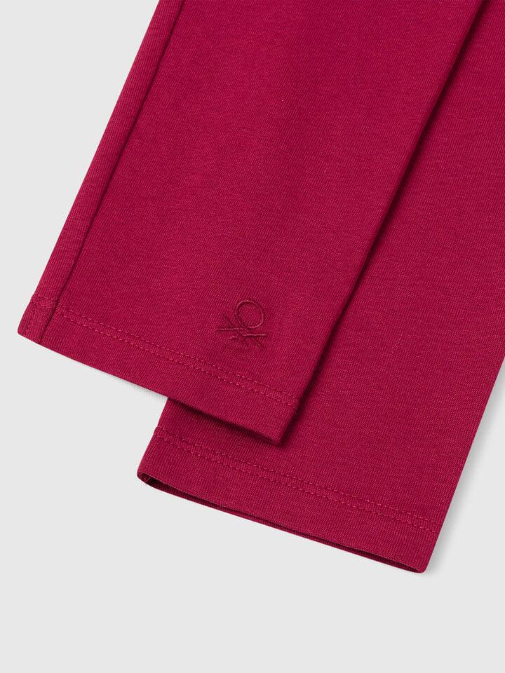Benetton Stretch Cotton Leggings With Logo Burgundy