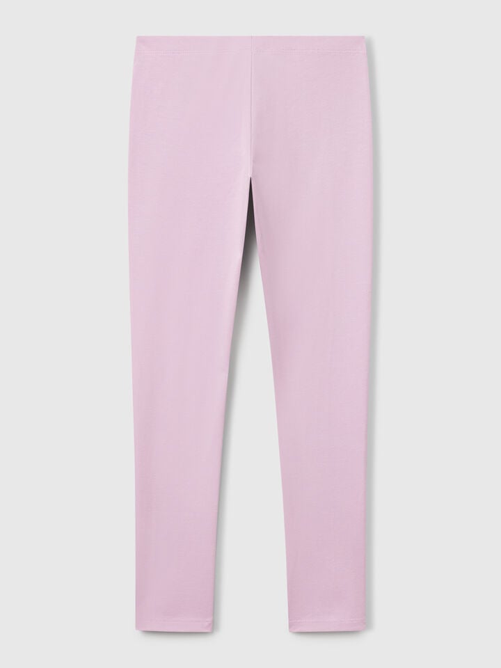 Benetton Stretch Cotton Leggings With Logo Lavender