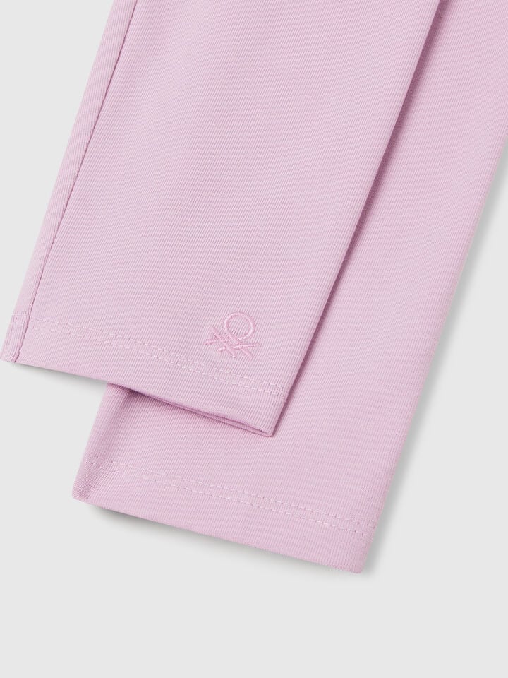 Benetton Stretch Cotton Leggings With Logo Lavender