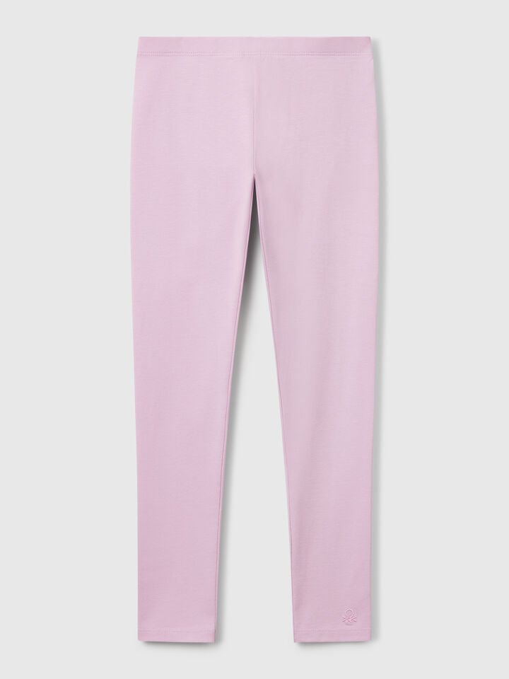 benetton Stretch cotton leggings with logo Lavender