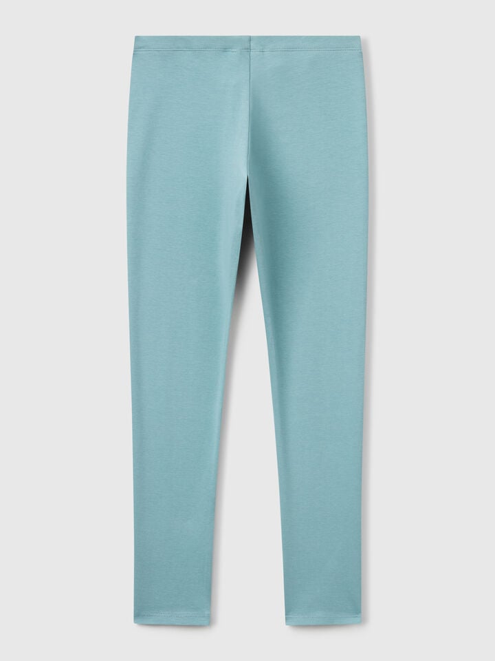 Benetton Stretch Cotton Leggings With Logo Sky Blue