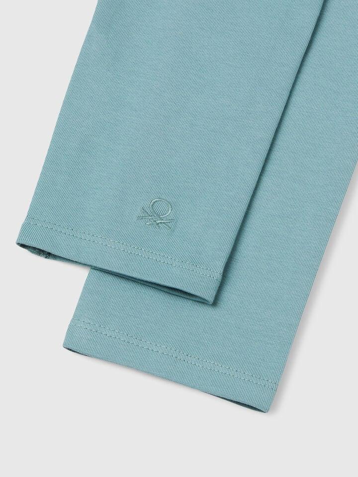 Benetton Stretch Cotton Leggings With Logo Sky Blue