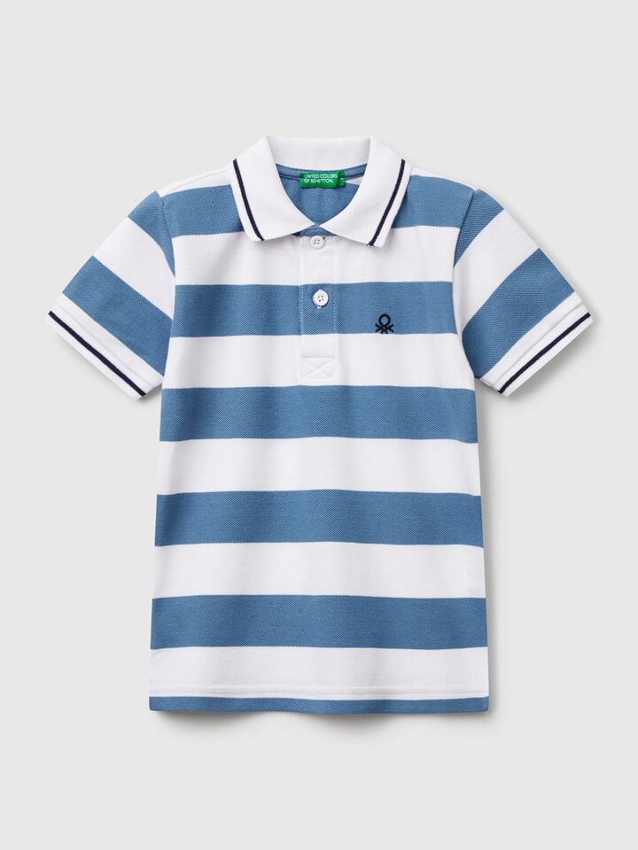 benetton Striped short sleeve polo shirt Light Blue
