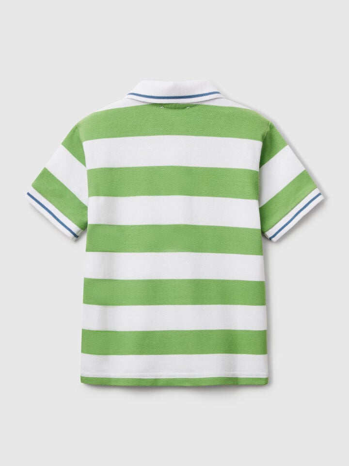 Benetton Striped Short Sleeve Polo Shirt Light Green