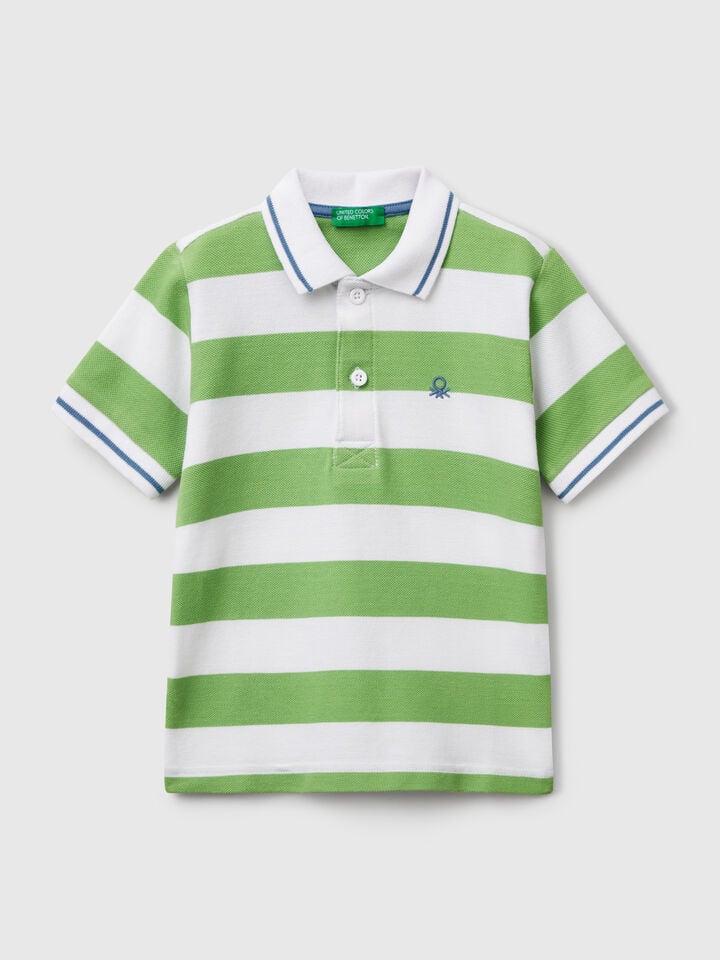 benetton Striped short sleeve polo shirt Light Green