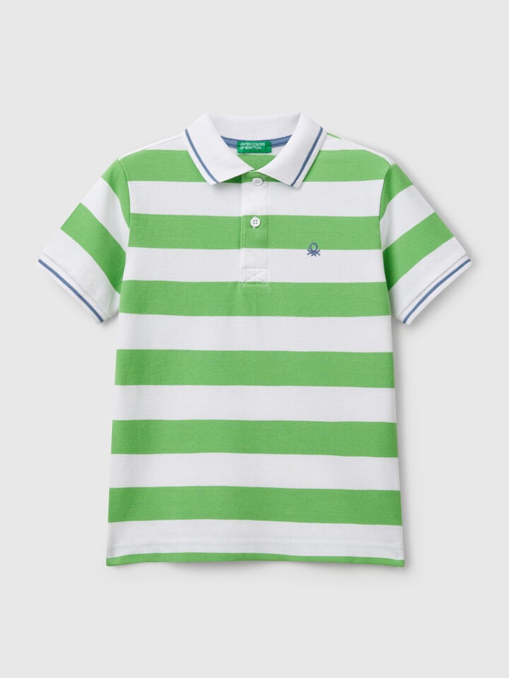 benetton Striped short sleeve polo shirt Light Green