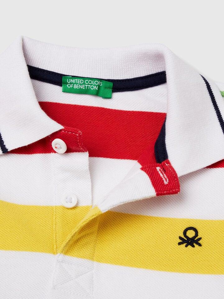 Benetton Striped Short Sleeve Polo Shirt Multi-color