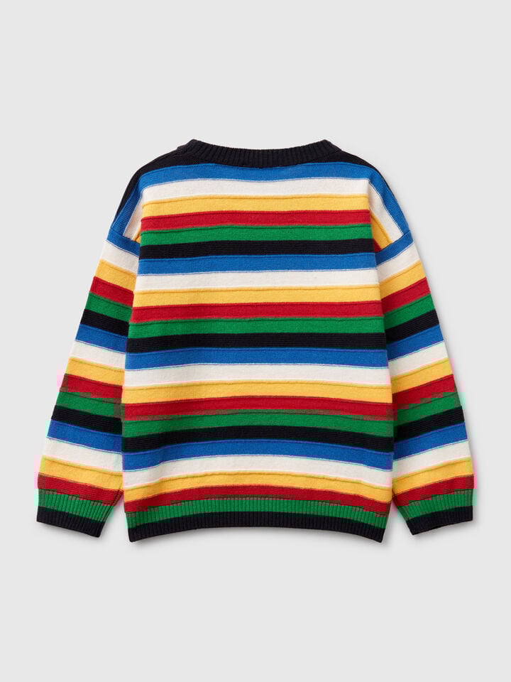 Benetton Striped Sweater In Cotton Blend Multi-color