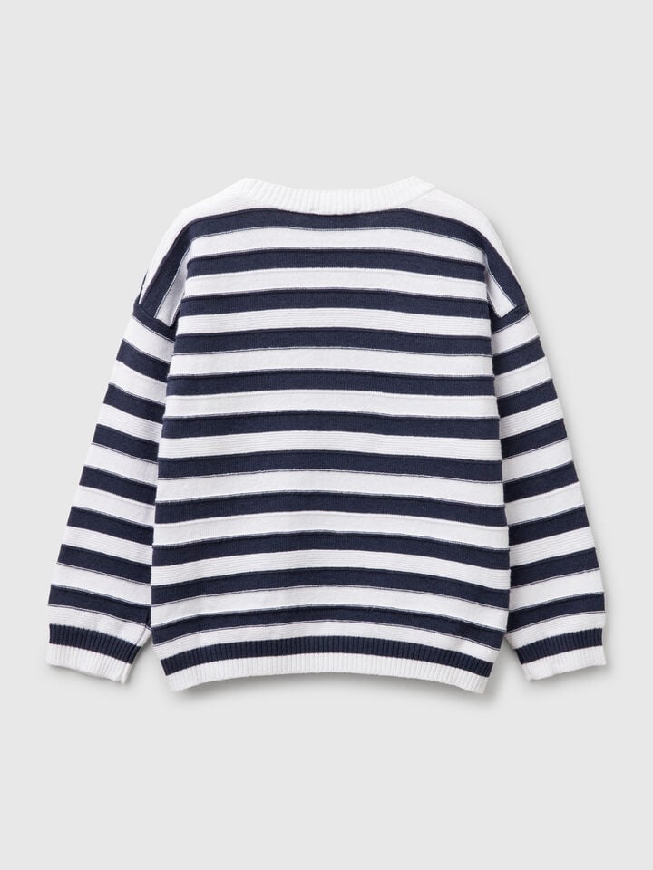Benetton Striped Sweater In Cotton Blend Multi-color