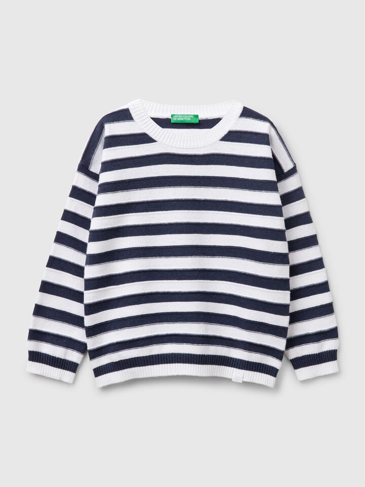 Benetton Striped Sweater In Cotton Blend Multi-color