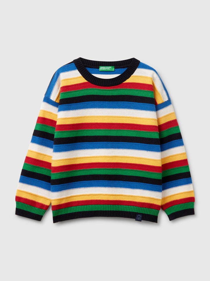 Benetton Striped Sweater In Cotton Blend Multi-color