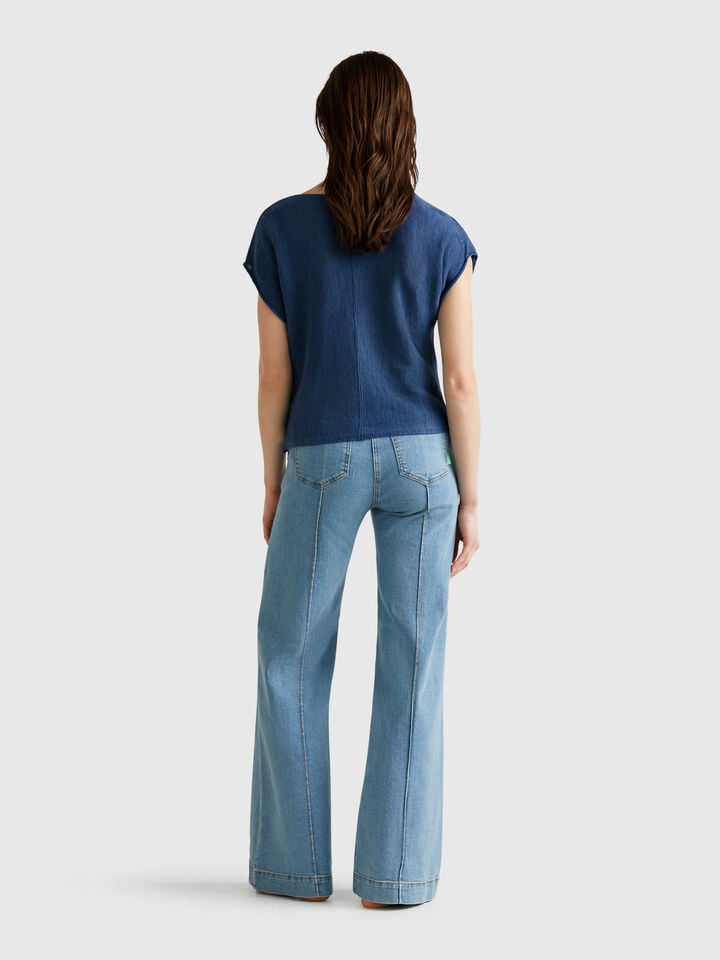 Benetton Sweater In Cotton And Linen Air Force Blue