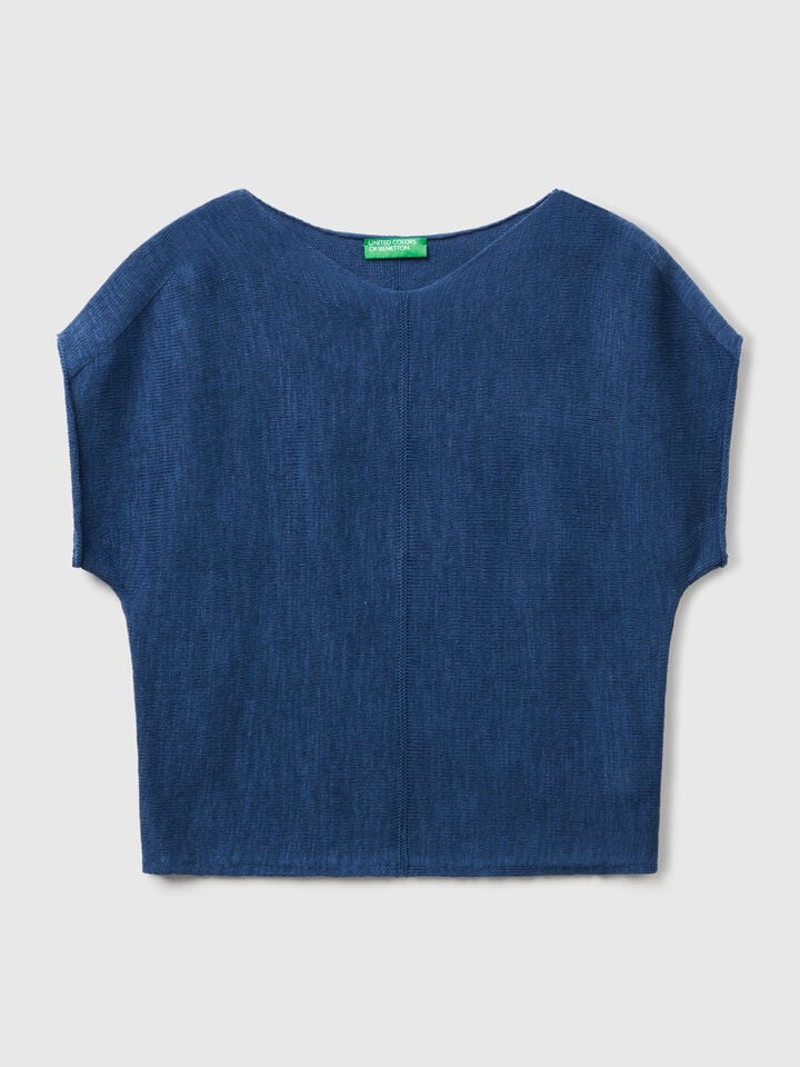 Benetton Sweater In Cotton And Linen Air Force Blue