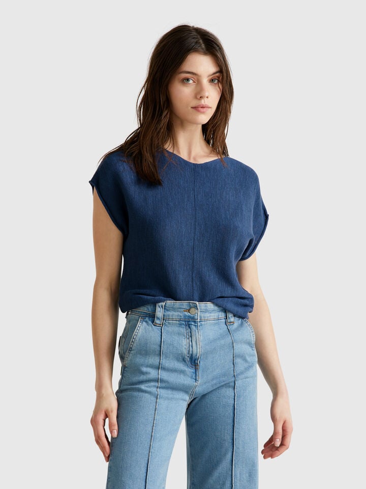 benetton Sweater in cotton and linen Air Force Blue