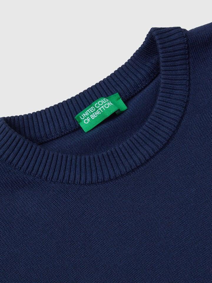 Benetton Sweater In Pure Cotton With Logo Dark Blue