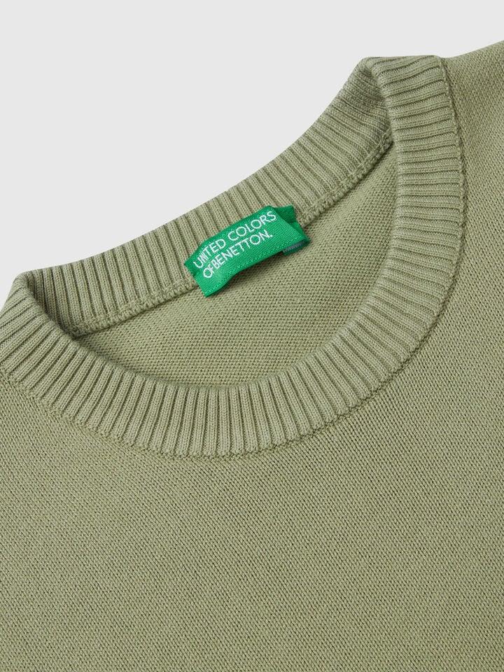Benetton Sweater In Pure Cotton With Logo Olive Green
