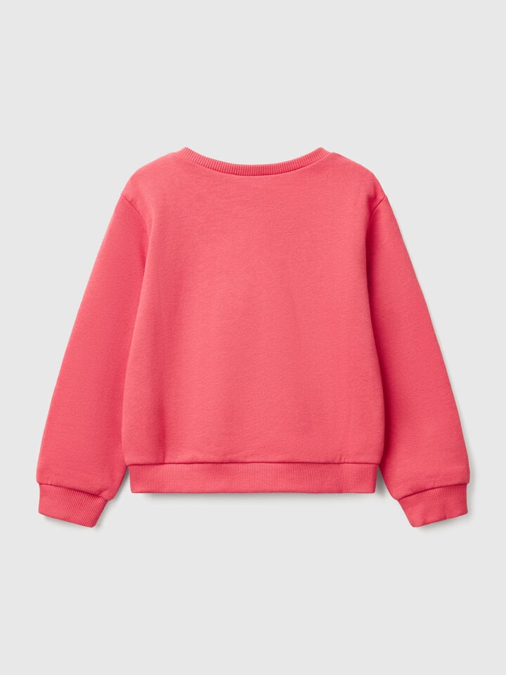 Benetton Sweatshirt In Cotton With Glittery Print Cyclamen