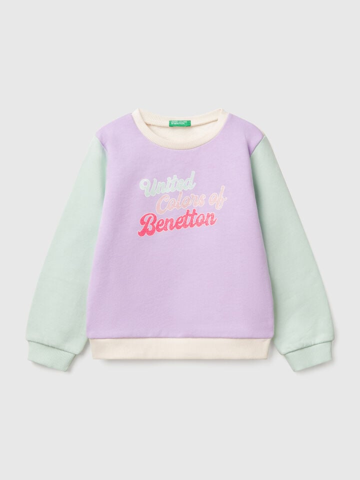 benetton Sweatshirt in cotton with glittery print Multi-color