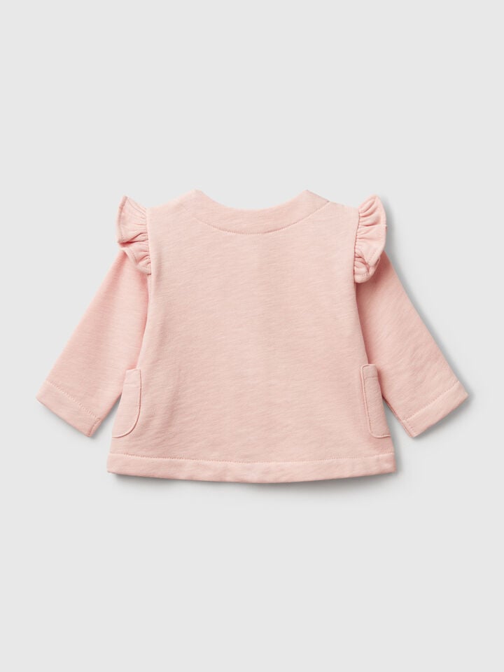 Benetton Sweatshirt In Terry Cloth With Rouches Soft Pink