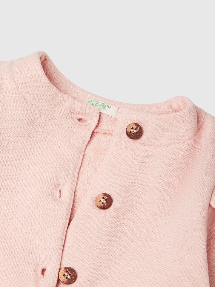 Benetton Sweatshirt In Terry Cloth With Rouches Soft Pink