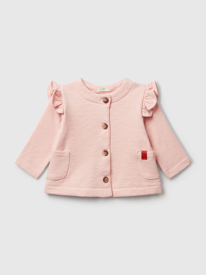 Benetton Sweatshirt In Terry Cloth With Rouches Soft Pink
