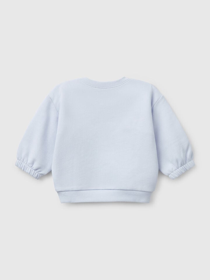 Benetton Sweatshirt With Embroidery And Patches In Cotton Sky Blue