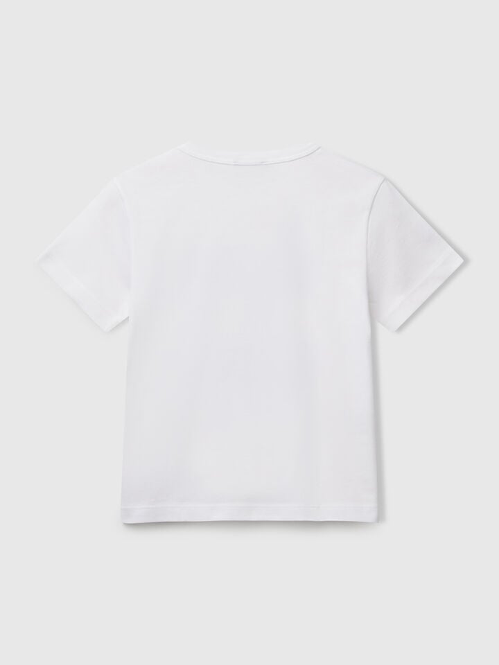 Benetton T-shirt In Organic Cotton With Print White