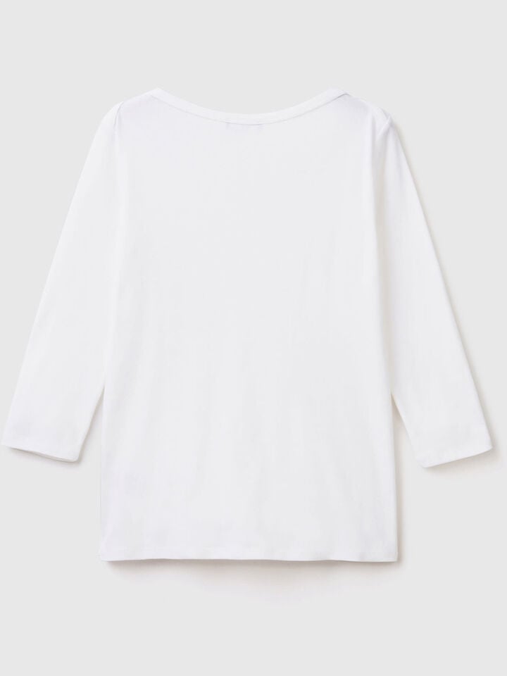Benetton T-shirt With Boat Neck In 100% Cotton White