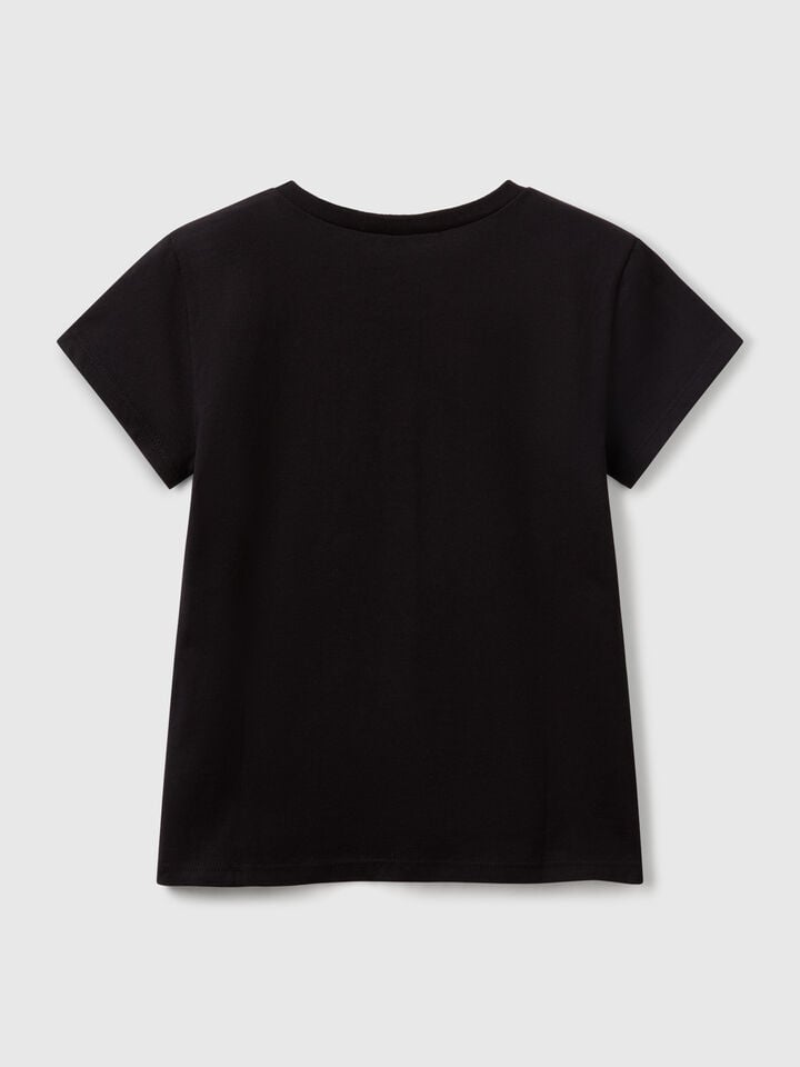 Benetton T-shirt With Glittery Logo In Cotton Black