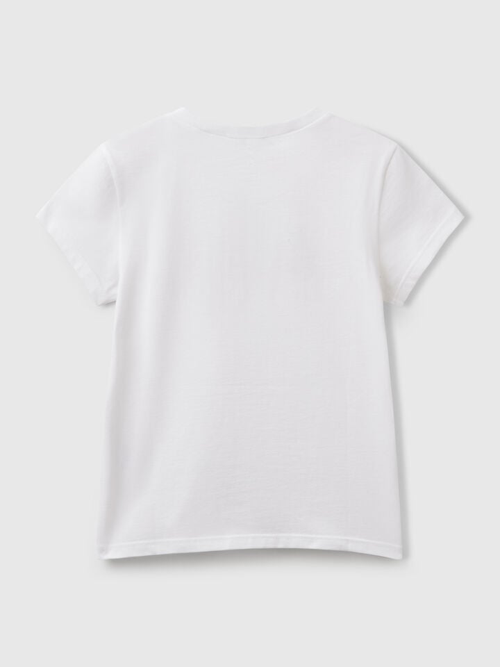 Benetton T-shirt With Glittery Logo In Cotton White