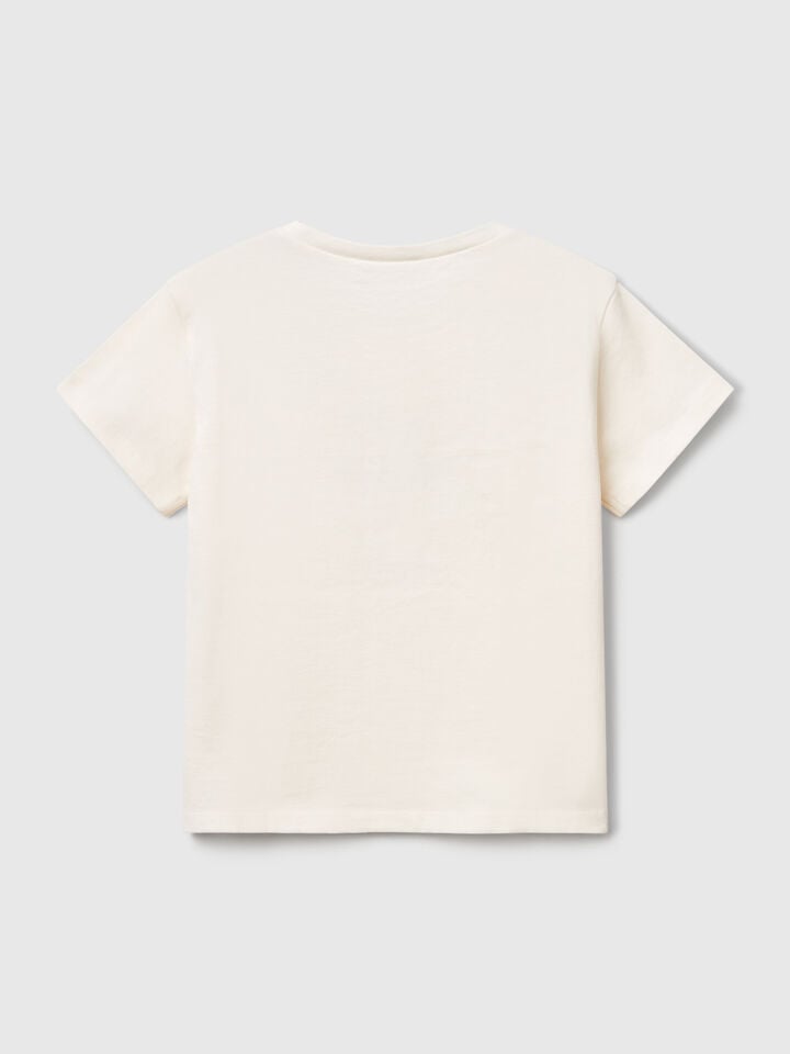 Benetton T-shirt With Print And Applique Creamy White