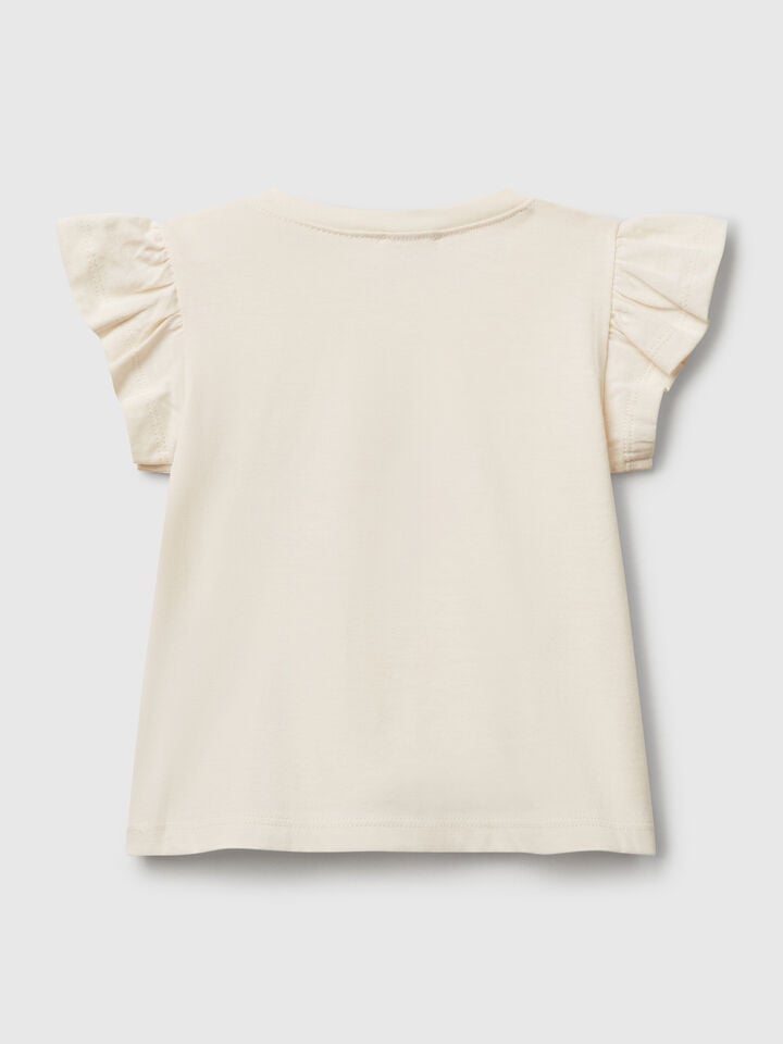 Benetton T-shirt With Print And Applique Creamy White