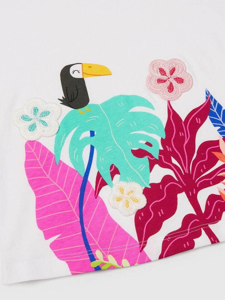 Benetton T-shirt With Print And Crochet Applique White