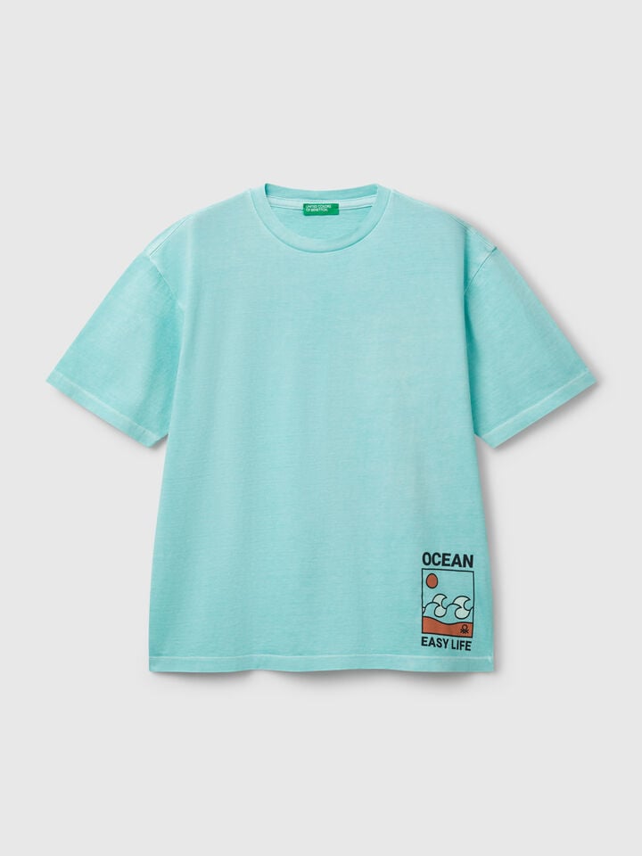 benetton T-shirt with print on front and back Light Blue