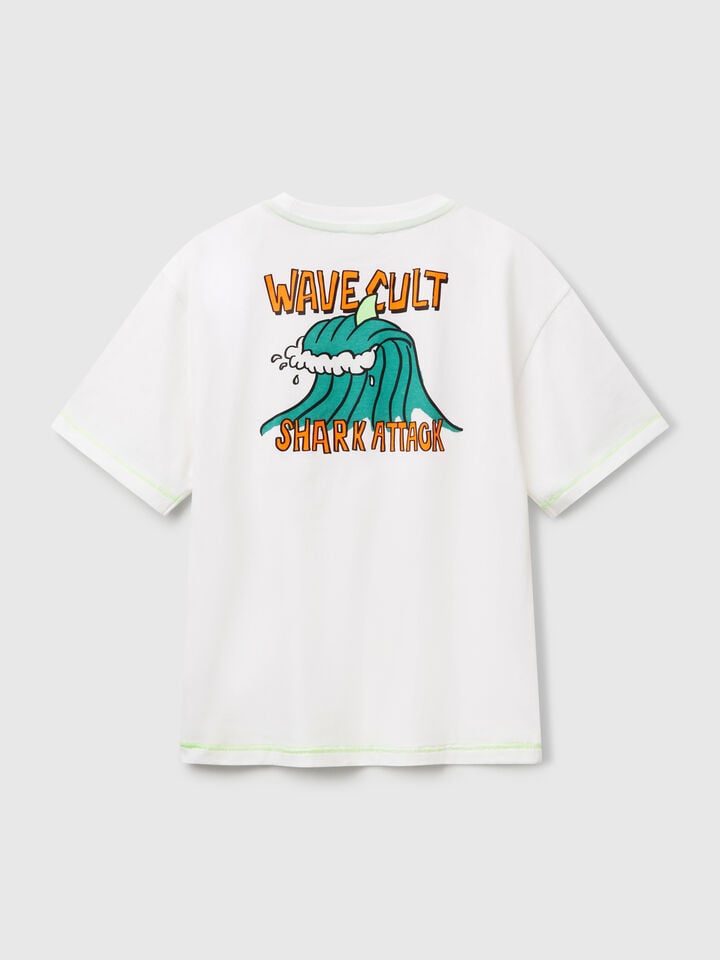 Benetton T-shirt With Print On Front And Back White