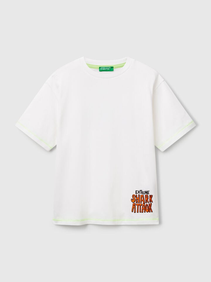 benetton T-shirt with print on front and back White