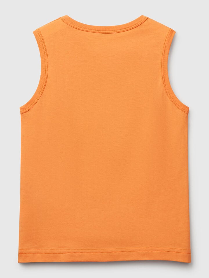 Benetton Tank Top In 100% Organic Cotton With Logo Orange