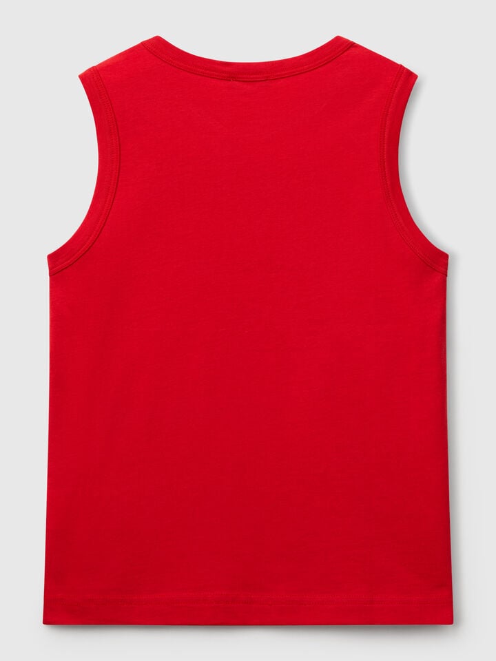 Benetton Tank Top In 100% Organic Cotton With Logo Red