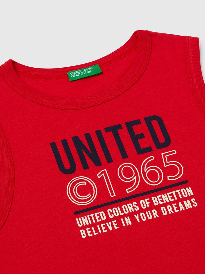 Benetton Tank Top In 100% Organic Cotton With Logo Red