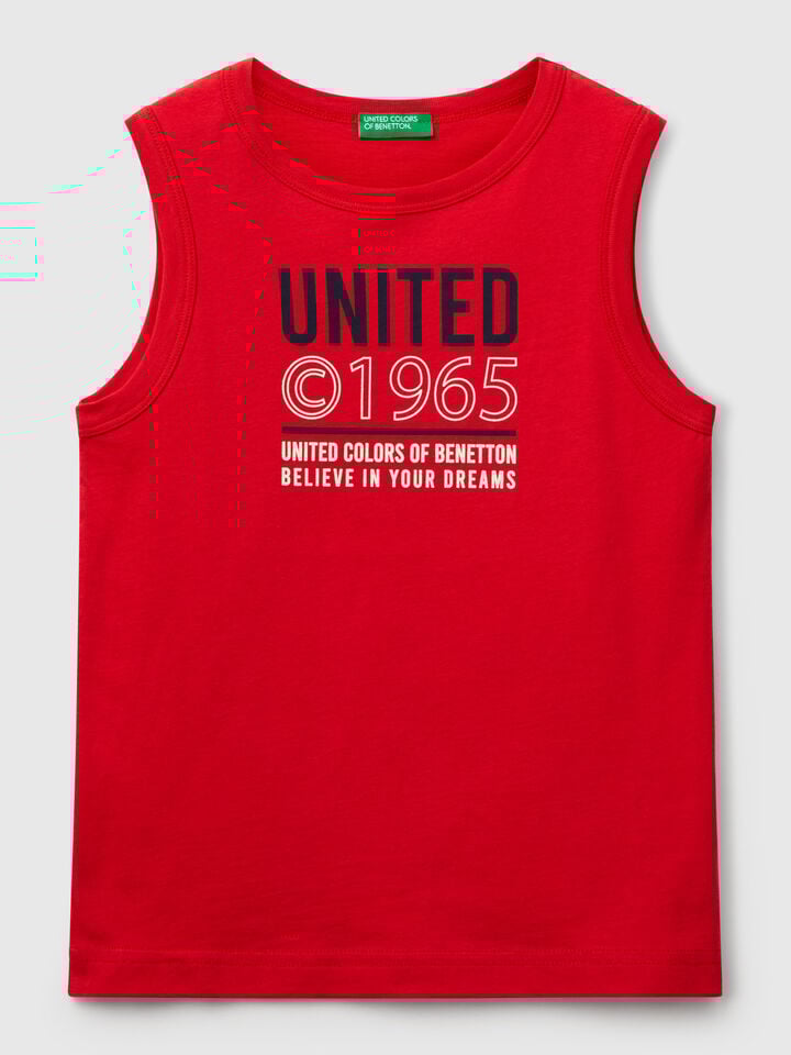 benetton Tank top in 100% organic cotton with logo Red