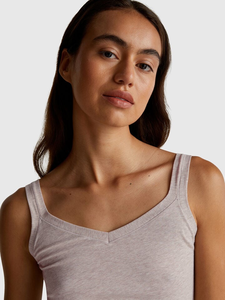 Benetton Tank Top In Super Stretch Cotton Creamy White