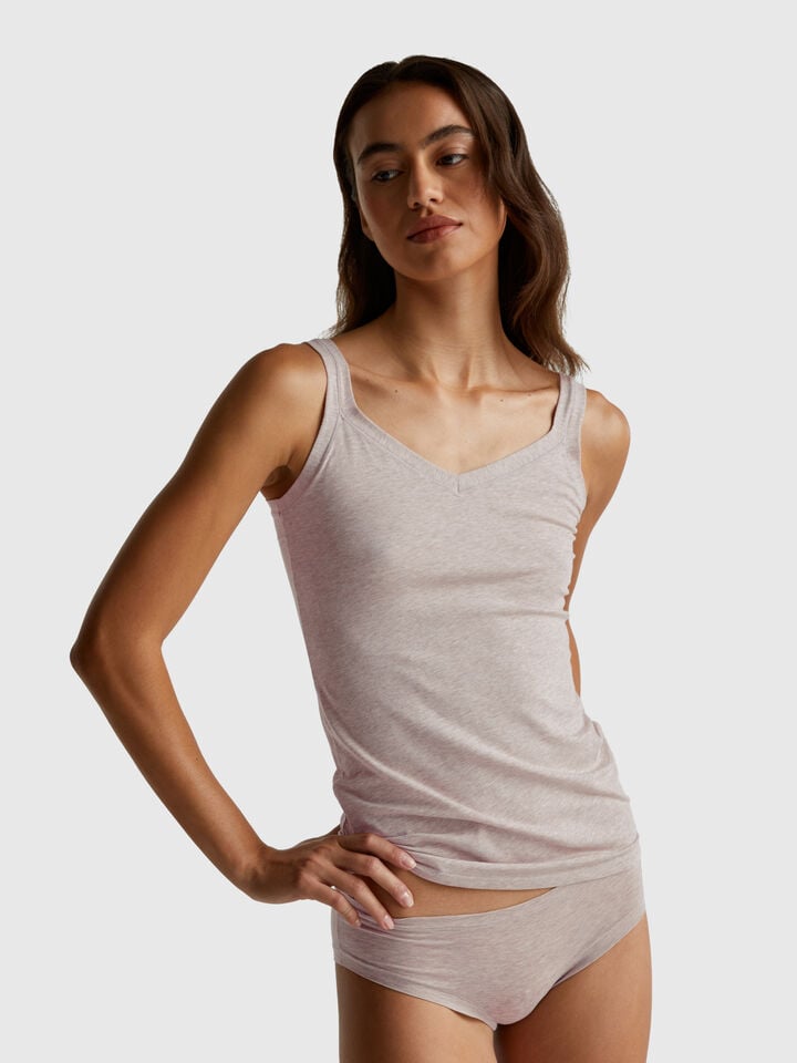 benetton Tank top in super stretch cotton Creamy White